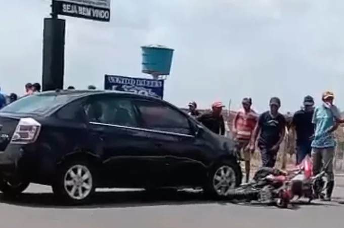 Colisão entre carro e moto deixa casal ferido no trevo da AL-110, em Coité do Nóia