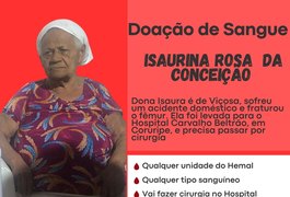 Avó de jornalista alagoana precisa de doação de sangue para cirurgia após fratura no fêmur
