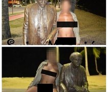 Mulher posta fotos nua ao lado de estátuas de Aurélio e Graciliano