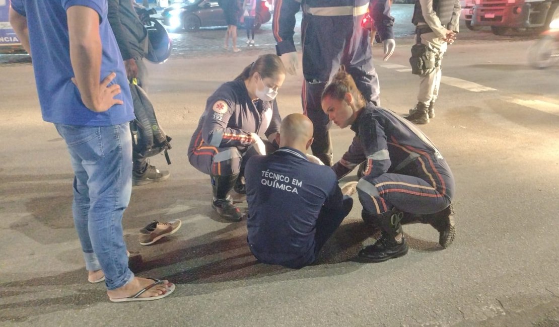 Motociclista fica ferido em colisão no Trevo da Igrejinha, em Arapiraca