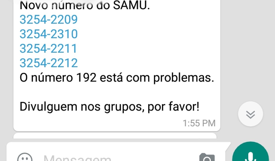 Comunicado que está circulando nas redes sociais sobre o 192 do Samu é falso