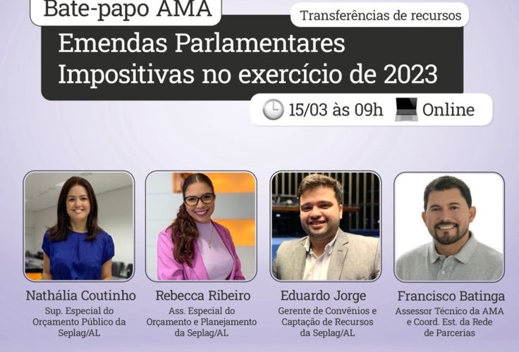 AMA promove evento online para discutir Emendas Parlamentares Impositivas em 2023