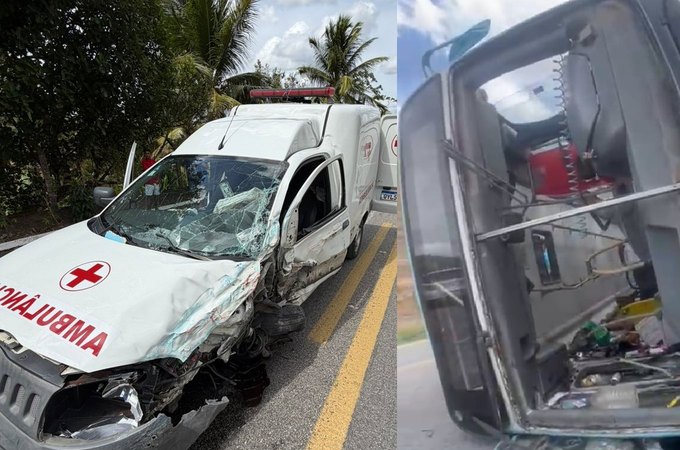 Três vítimas seguem internadas após colisão entre ônibus e ambulância na BR-316, em Maribondo