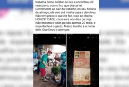 Catador de recicláveis acha R$ 20 em lixo e devolve à dona