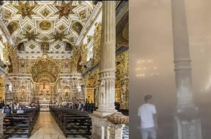 Teto de histórica 'igreja de ouro' desaba e mata uma pessoa em Salvador