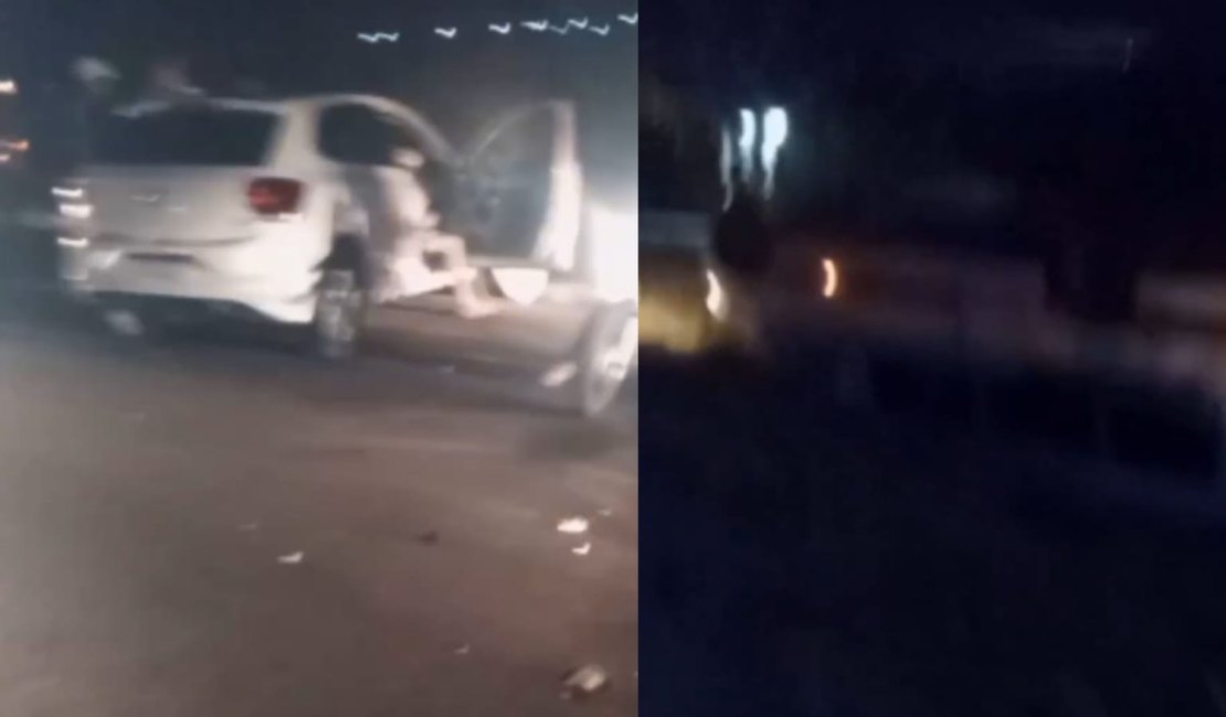 Van de transporte alternativo capota após colisão com carro no interior de Alagoas