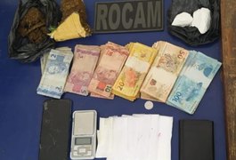 Suspeito é preso ao ser flagrado com quase R$ 3 mil e drogas em Arapiraca