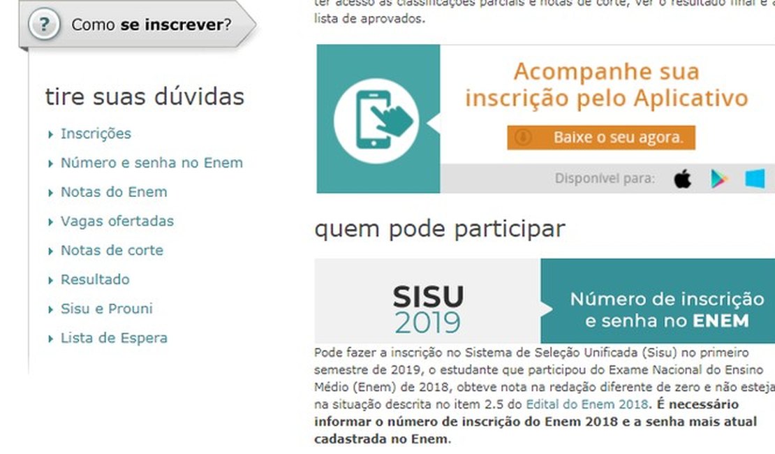 Prazo para inscrição no Sisu termina neste domingo