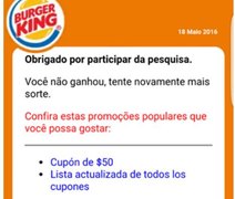 Novo golpe no WhatsApp usa cupom falso de descontos no Burger King; confira