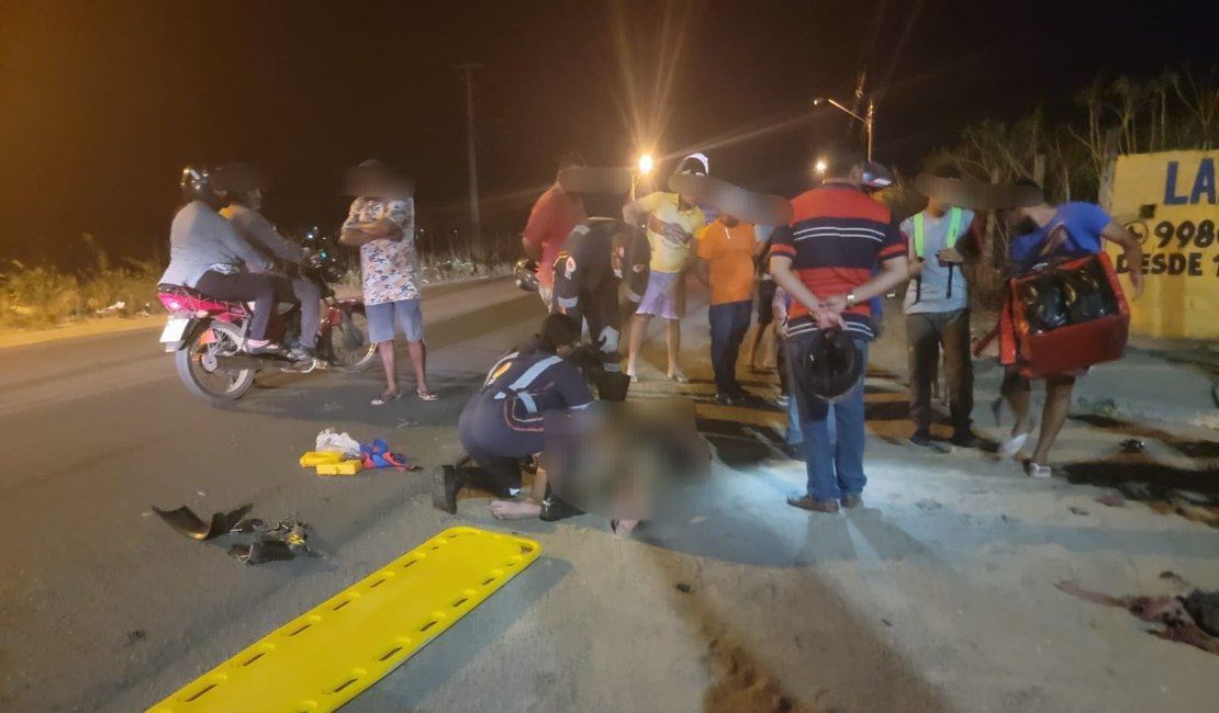 Entregador de lanches e casal sofrem ferimentos em colisão entre motos na AL-115, em Arapiraca