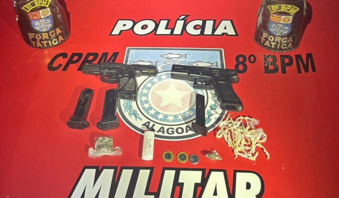 PM apreende três armas de fogo, droga e dinheiro em ocorrências no interior de Alagoas