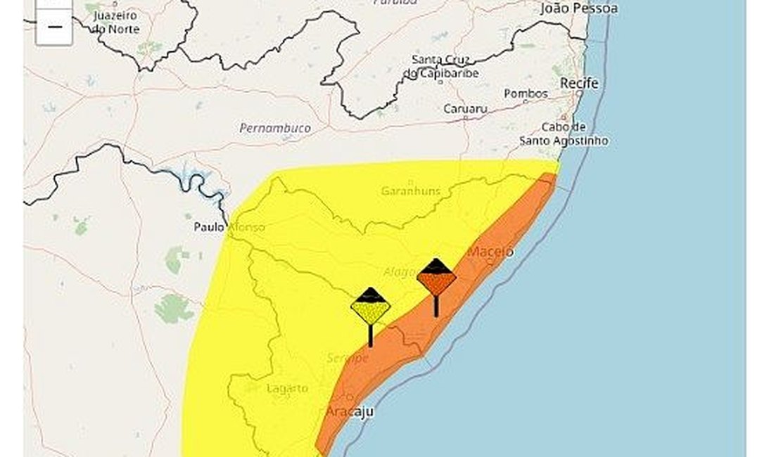 Alagoas está sob alertas de do Inmet para as próximas 24 horas com chuvas