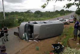 Condutor de van da linha Arapiraca-Palmeira perde o controle do veículo e tomba na AL-115