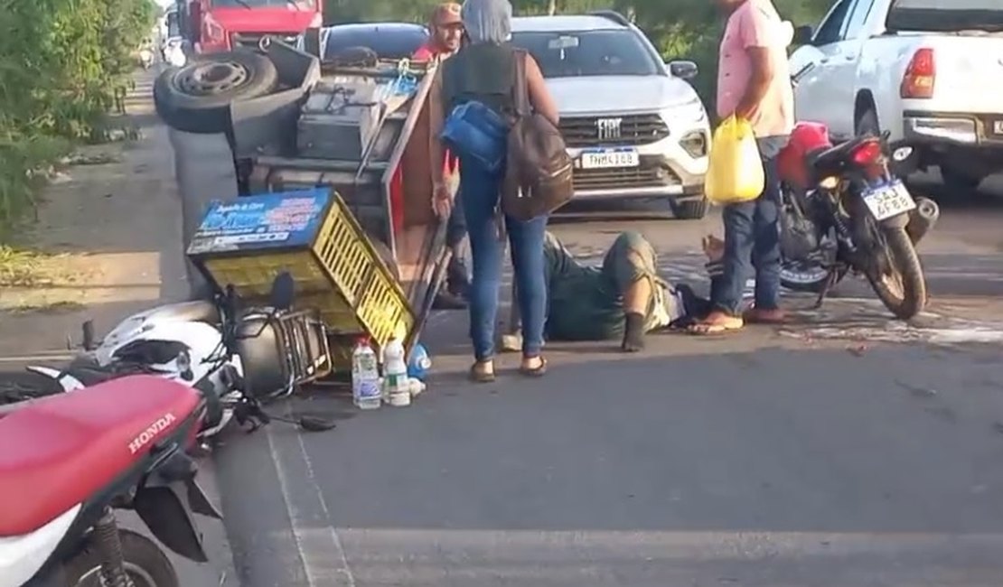 Motociclista perde o controle e cai na AL-115 após desviar de buraco, em Arapiraca