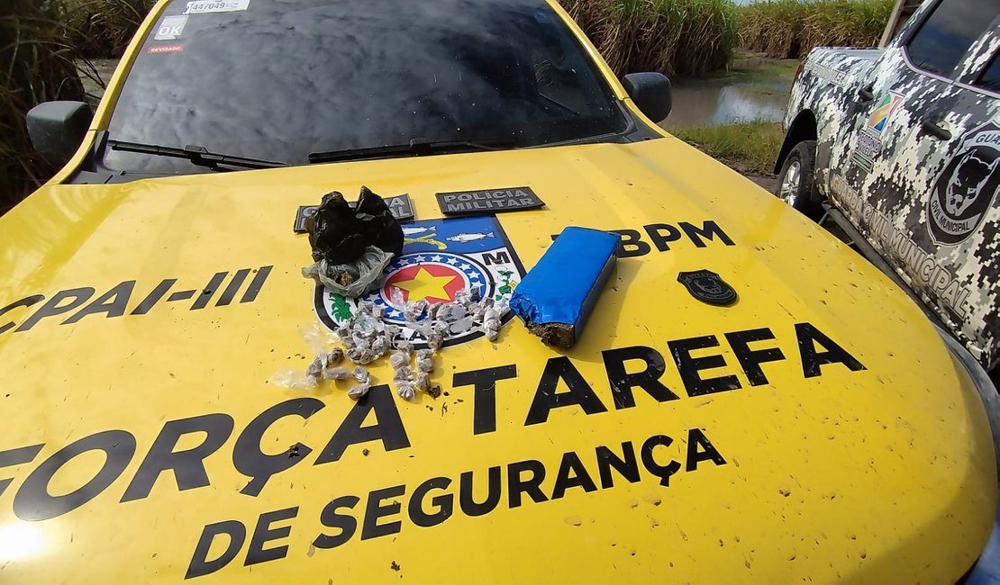 Homem é preso por tráfico de drogas, tenta fugir, mas é capturado novamente pela PM, em Teotônio Vilela