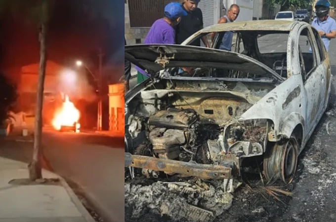 Carro pega fogo em via pública e assusta moradores do Agreste alagoano