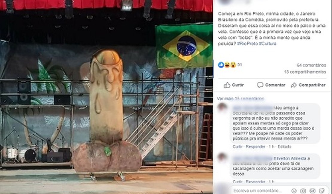 Vereador questiona cenografia de teatro com vela em formato de órgão sexual