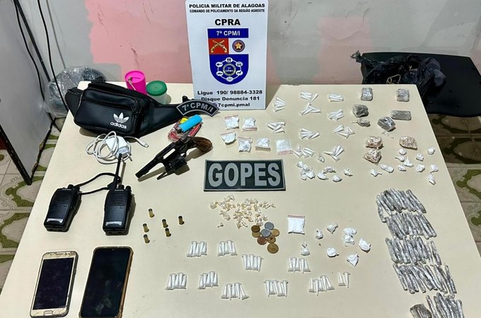 PM-AL apreende arma, drogas e munições e recupera produtos de furto no interior de Alagoas