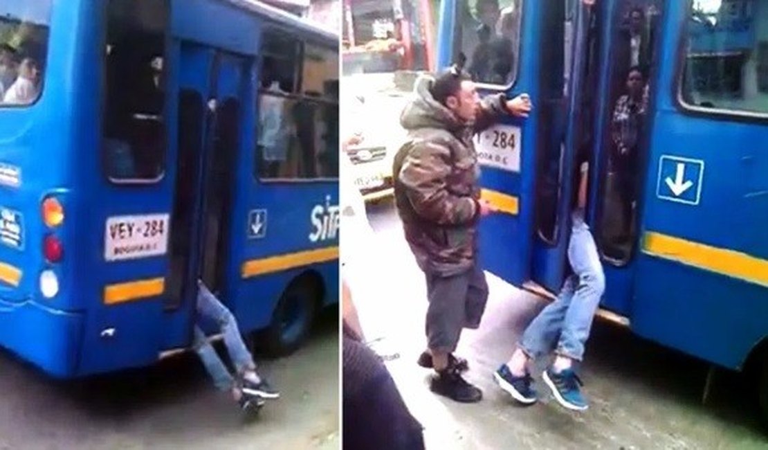 Motorista de ônibus prende ladrão na porta e dirige até a delegacia