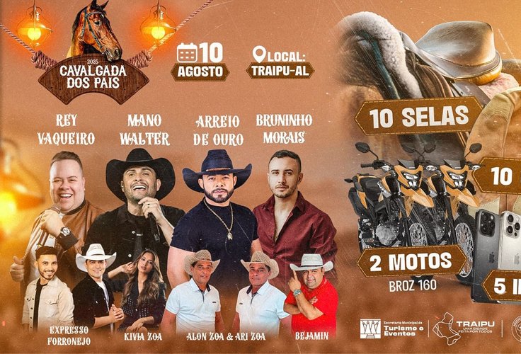 Show de Prêmios e oito atrações musicais: Cavalgada dos Pais acontece neste domingo, 10, em Traipu