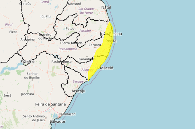 Inmet emite alerta de chuvas e ventos fortes para 47 municípios de Alagoas nesta sexta-feira (27)