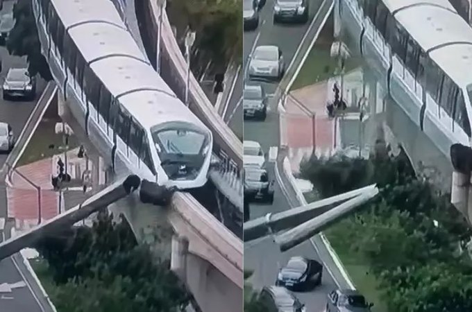 Guindaste cai nos trilhos do monotrilho e atinge trem da Linha 15-Prata em SP