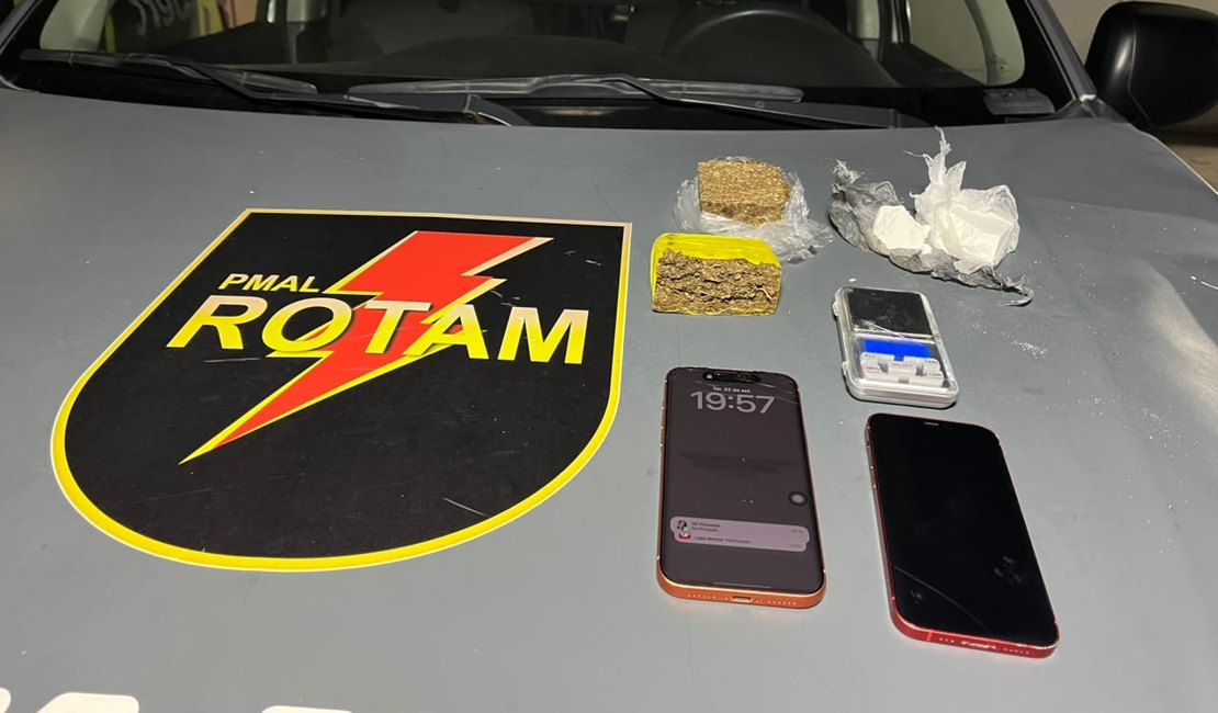 Rotam prende casal com drogas e balança de precisão durante abordagem no Antares, em Maceió