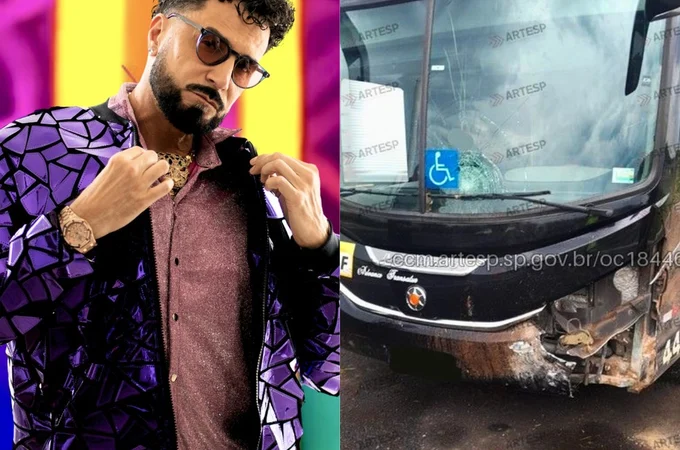 Cantor Latino e equipe sofrem acidente de ônibus em rodovia no interior de SP