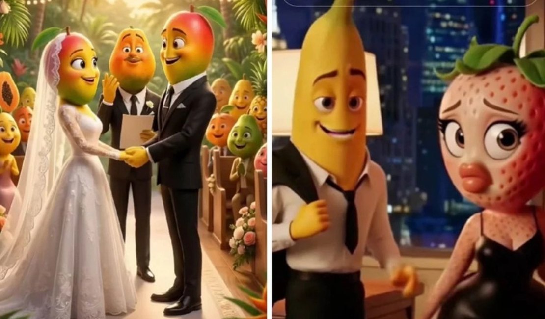 Frutas geradas por IA vivem novelas de traição e drama no TikTok