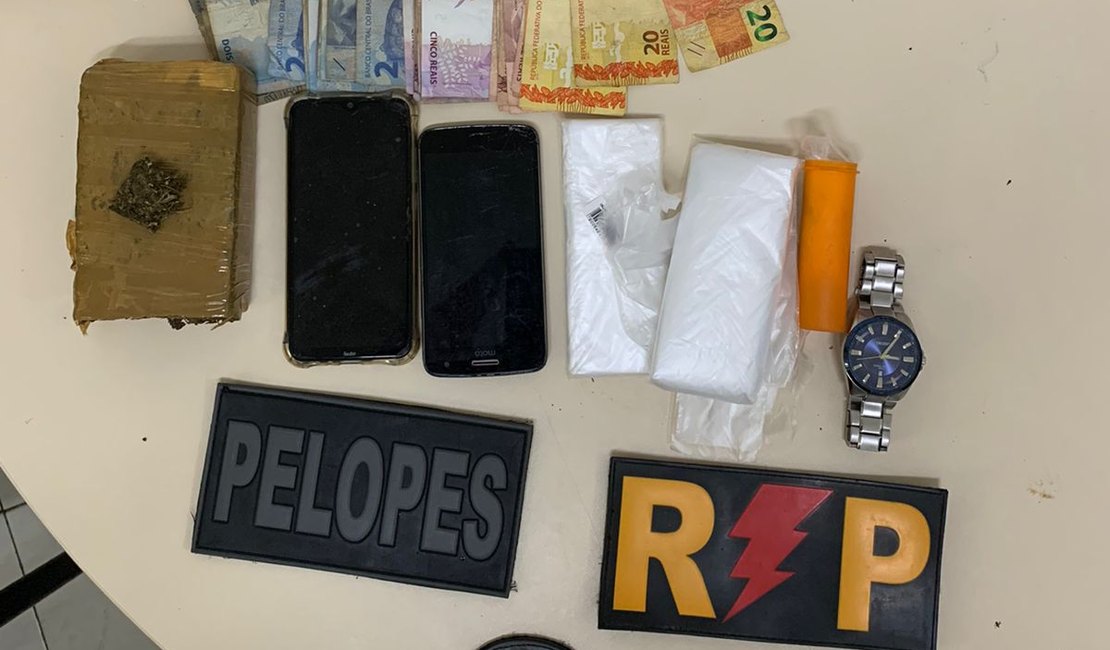 Trio tenta fugir da polícia pulando muros, mas é preso com crack e maconha no Sertão de AL