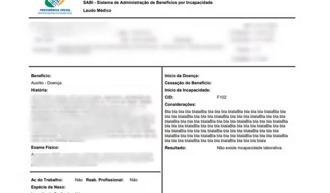 'Bla, bla, bla', escreve perito do INSS ao negar auxílio-doença para serralheiro