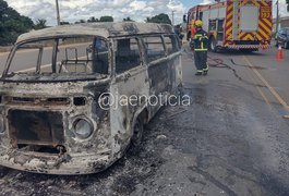 Vídeo. Kombi fica completamente destruída após pegar fogo na zona rural de Arapiraca