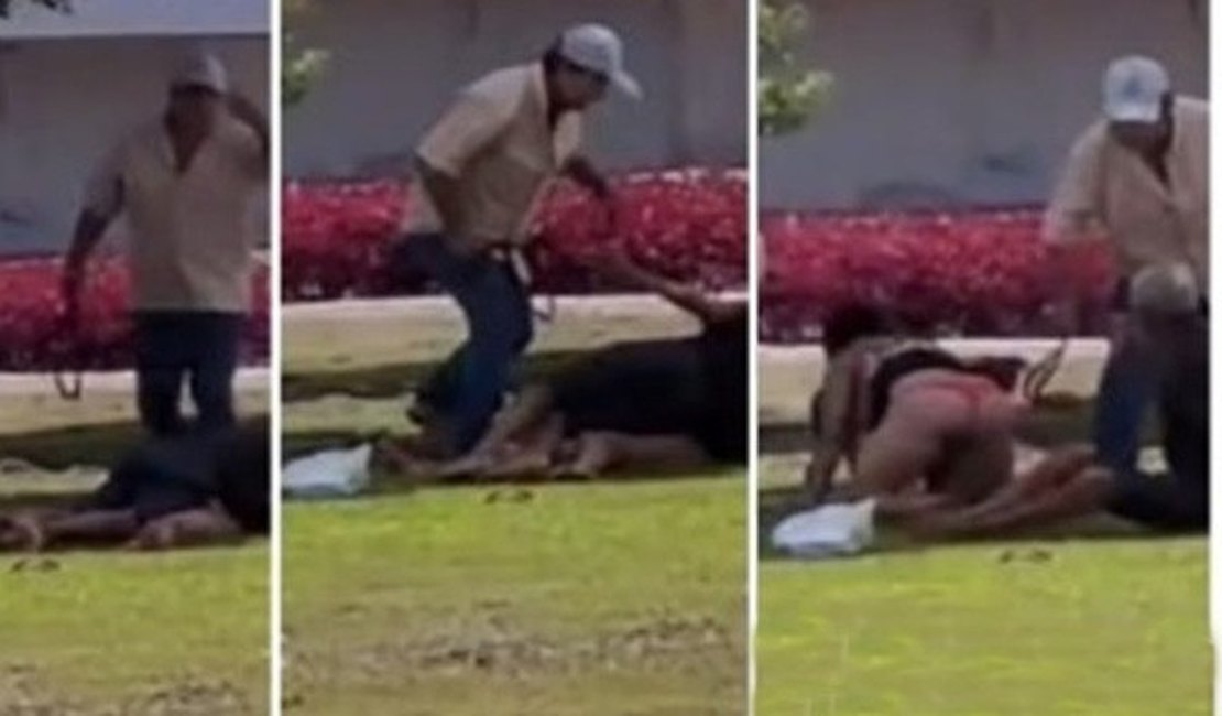 VÍDEO: Idoso se revolta e dá 'cintadas' em casal que estava fazendo sexo em praça