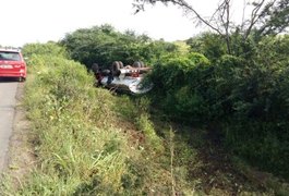Caminhão-pipa capota e motorista fica ferido na AL-115, no Agreste