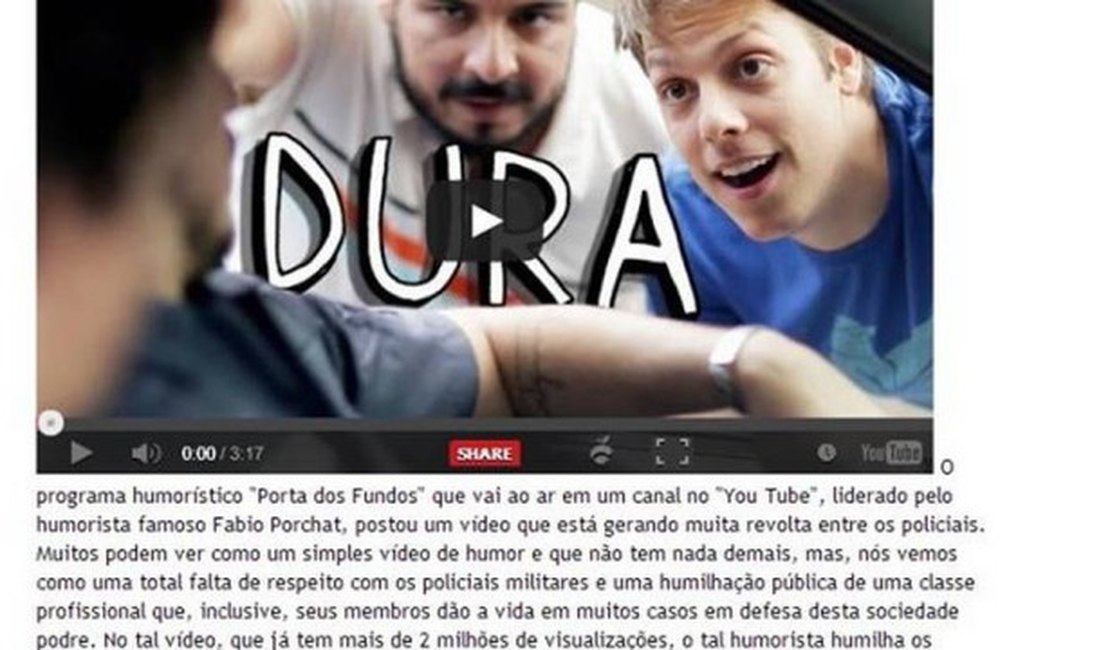 Blog de apoio à Polícia Militar faz ameaças a humorista Fábio Porchat