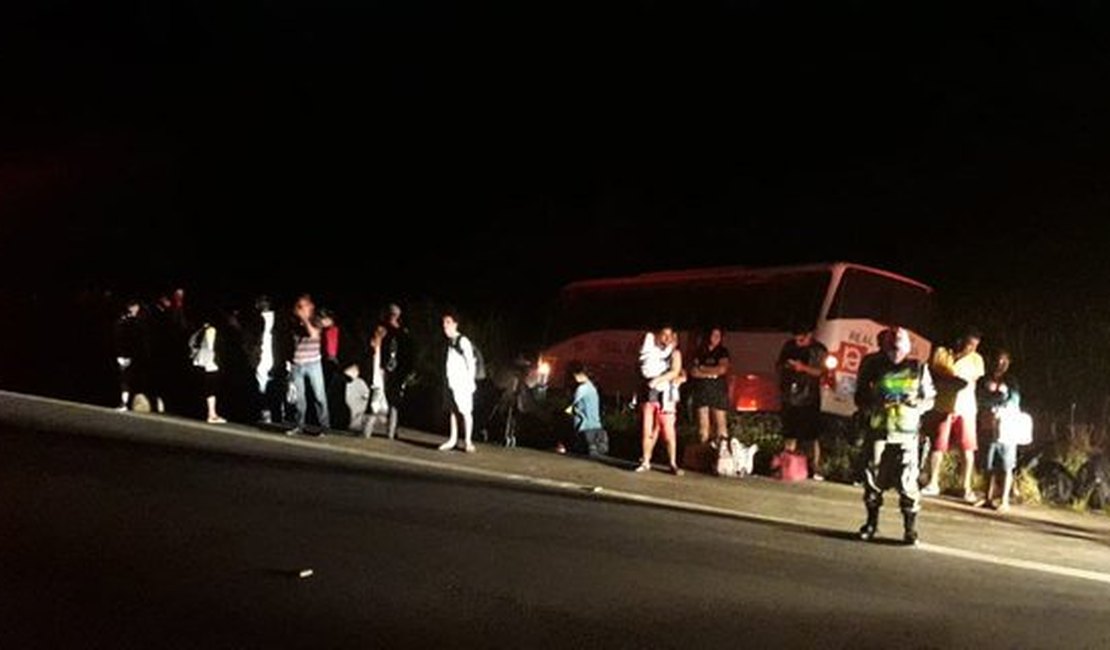 Motorista perde controle de ônibus e para em canavial, na AL-220