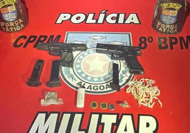 PM apreende três armas de fogo, droga e dinheiro em ocorrências no interior de Alagoas