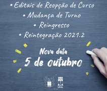 Editais da Ufal para reopção, reingresso e reintegração serão publicados em outubro