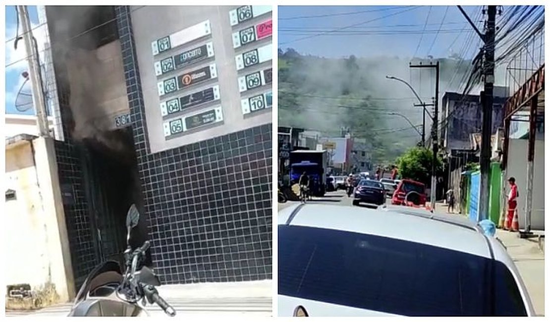 Pessoas são retiradas de prédio após incêndio em Palmeira dos Índios