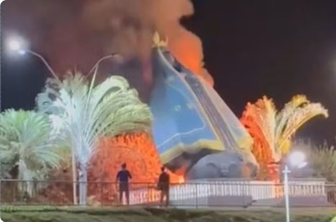 VÍDEO: Monumento de Nossa Senhora Aparecida desaba durante incêndio em Goiás