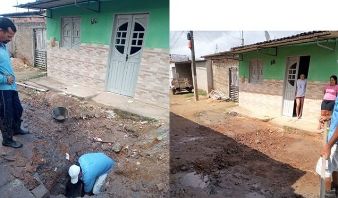 Casal conserta vazamento que afetava abastecimento de bairro de Arapiraca