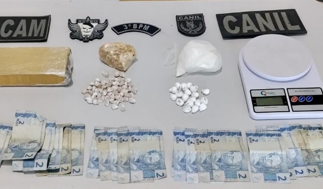 Polícia Militar apreende três armas de fogo e quase 700 gramas de drogas nesse domingo, em Alagoas