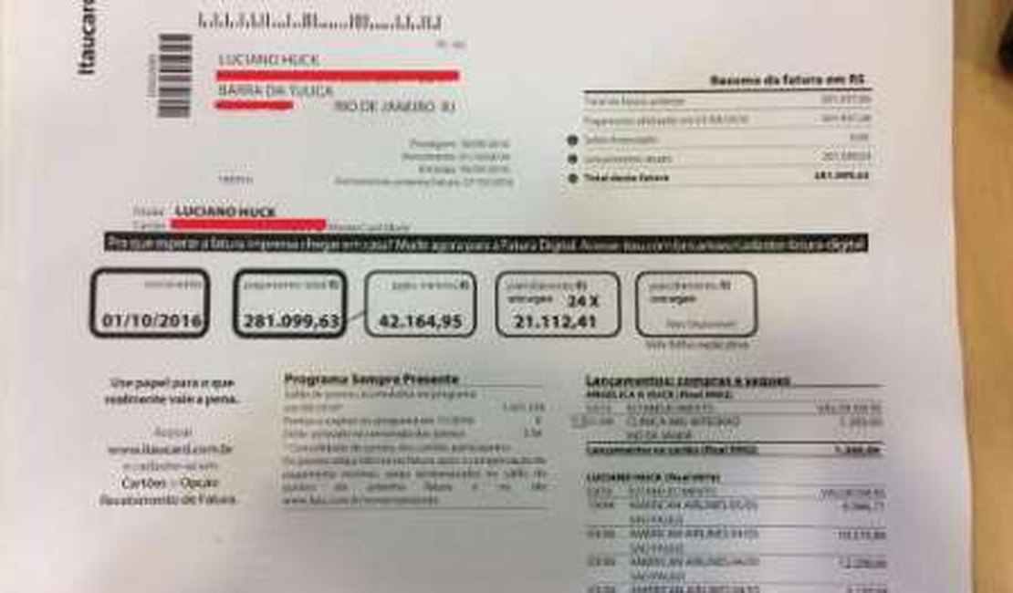 Internautas ficam chocados com suposta fatura de cartão de Luciano Huck