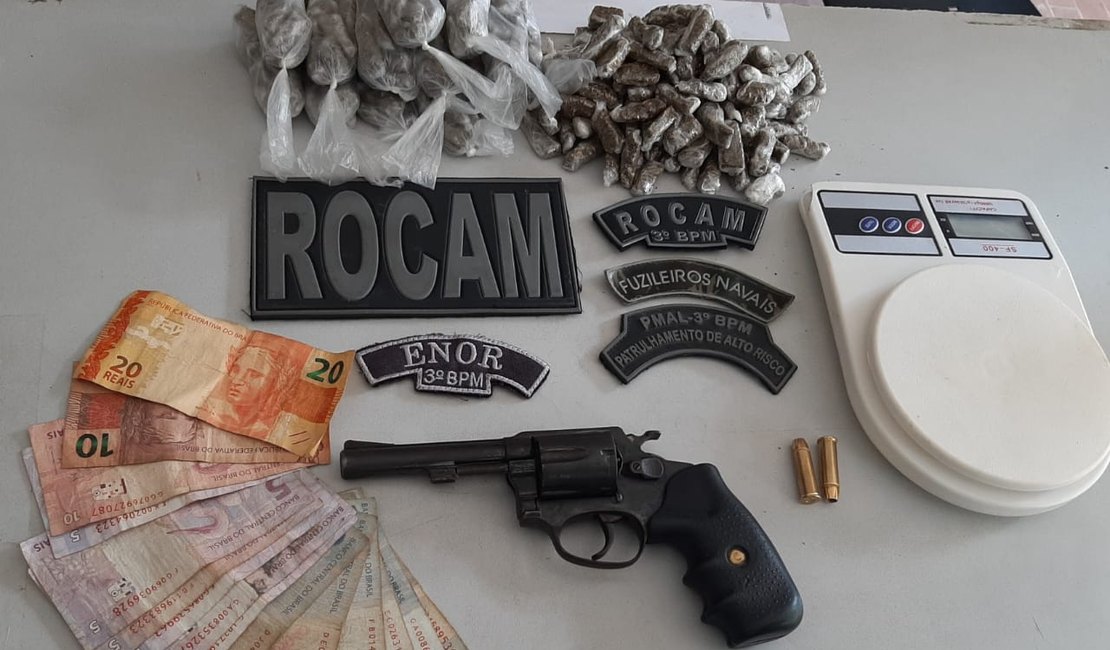 Polícia prende suspeitos de tráfico e porte ilegal de arma, em Arapiraca