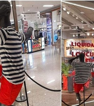Loja da Reserva expõe manequim preto quebrando vidraça em shopping de Salvador e é acusada de racismo
