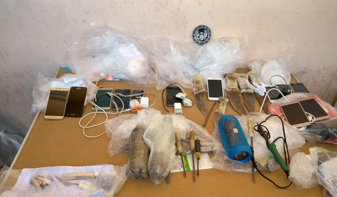 Revista no Presídio Baldomero Cavalcanti apreende celulares, drogas e armas artesanais