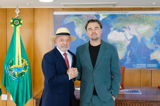 Lula e Janja recebem o ator e ativista ambiental Leonardo DiCaprio no Palácio do Planalto
