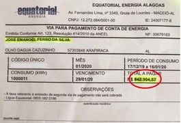 Arapiraquense leva susto ao receber conta de energia de mais de R$ 800 mil