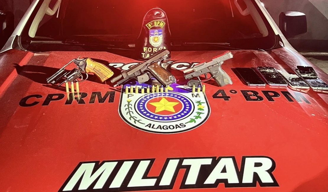 Polícia Militar apreende três armas e prende quatro suspeitos de roubo durante ocorrência em Maceió