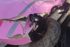 Condutor perde controle de mini buggy em lombada e bate em banco de praça, em Arapiraca